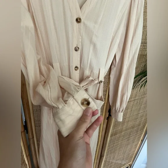FRNCH Buttonfront Cream Midi Long Sleeve Dress - Picture 3 of 7